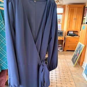 J Crew Crepe Wrap Midi Dress Long Sleeves V-Neck Navy Blue Sz 10
